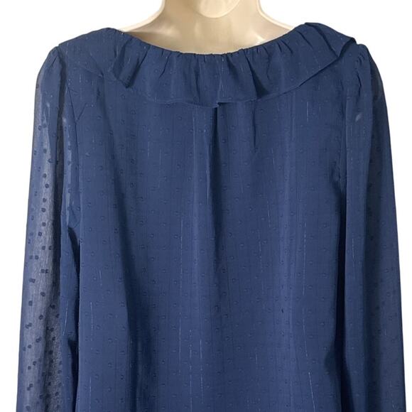 J. Crew V Neck Shimmery Clip Dot Ruffleneck Top Blue Size M - Picture 11 of 12